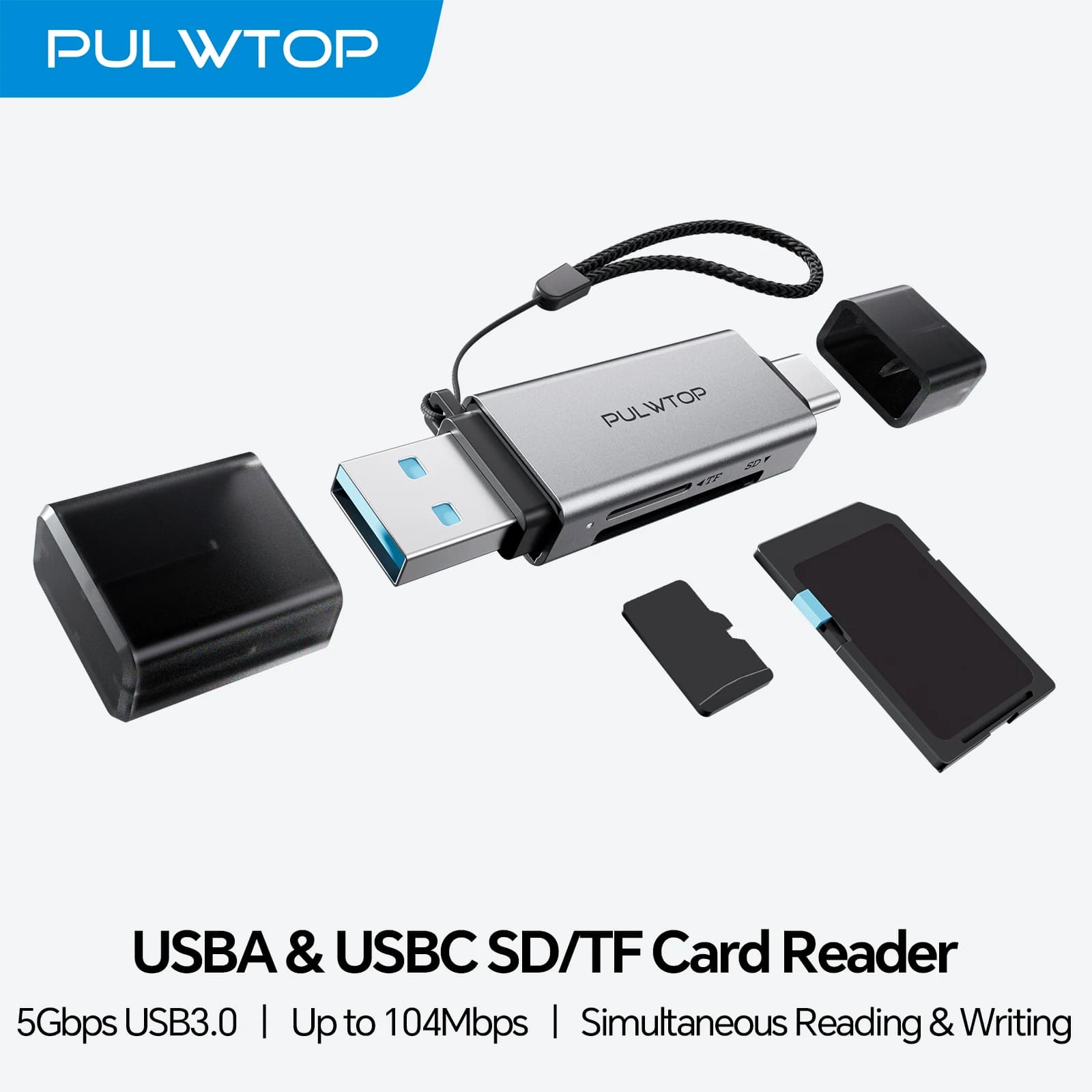 Lettore di schede SD USB 3.0 PULWTOP, lettore di schede SD/TF USB 3.0 super veloce 5G, per SDXC, SDHC, MMC, RS-MMC, Micro SDXC/SD/SDHC