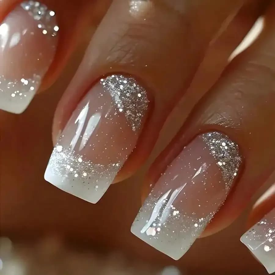 24pcs Short Square Fake Nails, French Manicure Glossy Nail Art Set, Long Press-On Nails, Suitable For Women And Girls, Nail Art Supplies
