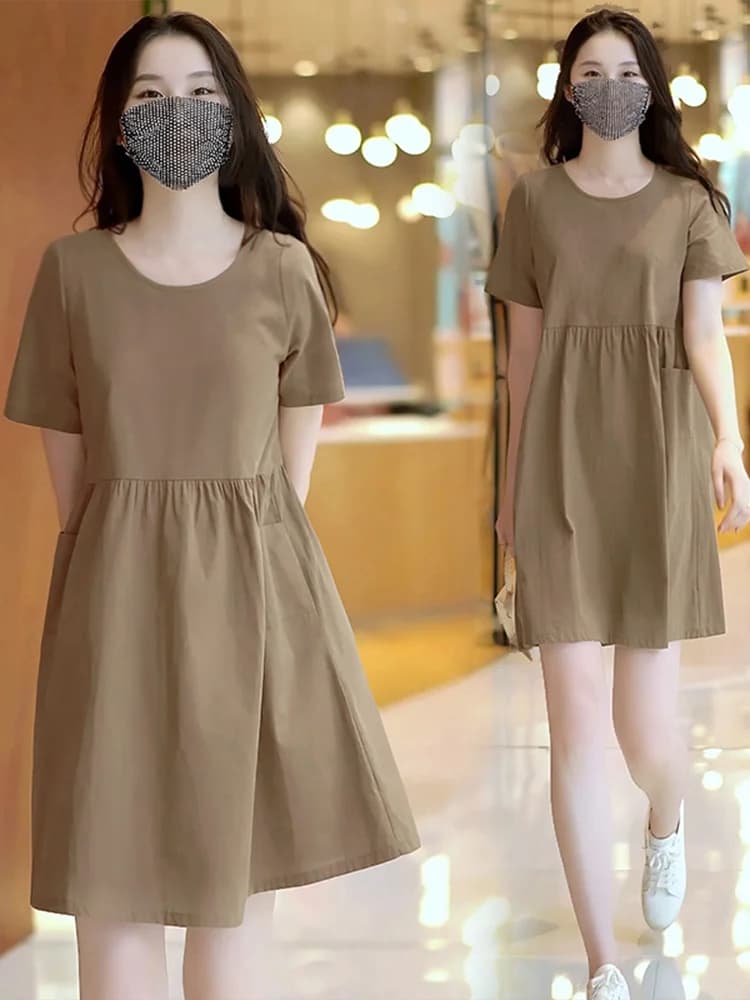 Slimming Effect plus Size Summer Dress Women's Loose Fitting Conceals Belly Small Size A-Line Midi Dress Elegant Style