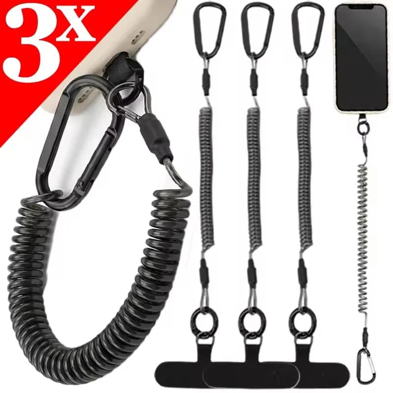 Anti-Lost Flexible Phone Ropes with Patch Spring Cord Safety Anti-Theft Retractable Line Wrist Band with Keychain Ring Carabiner