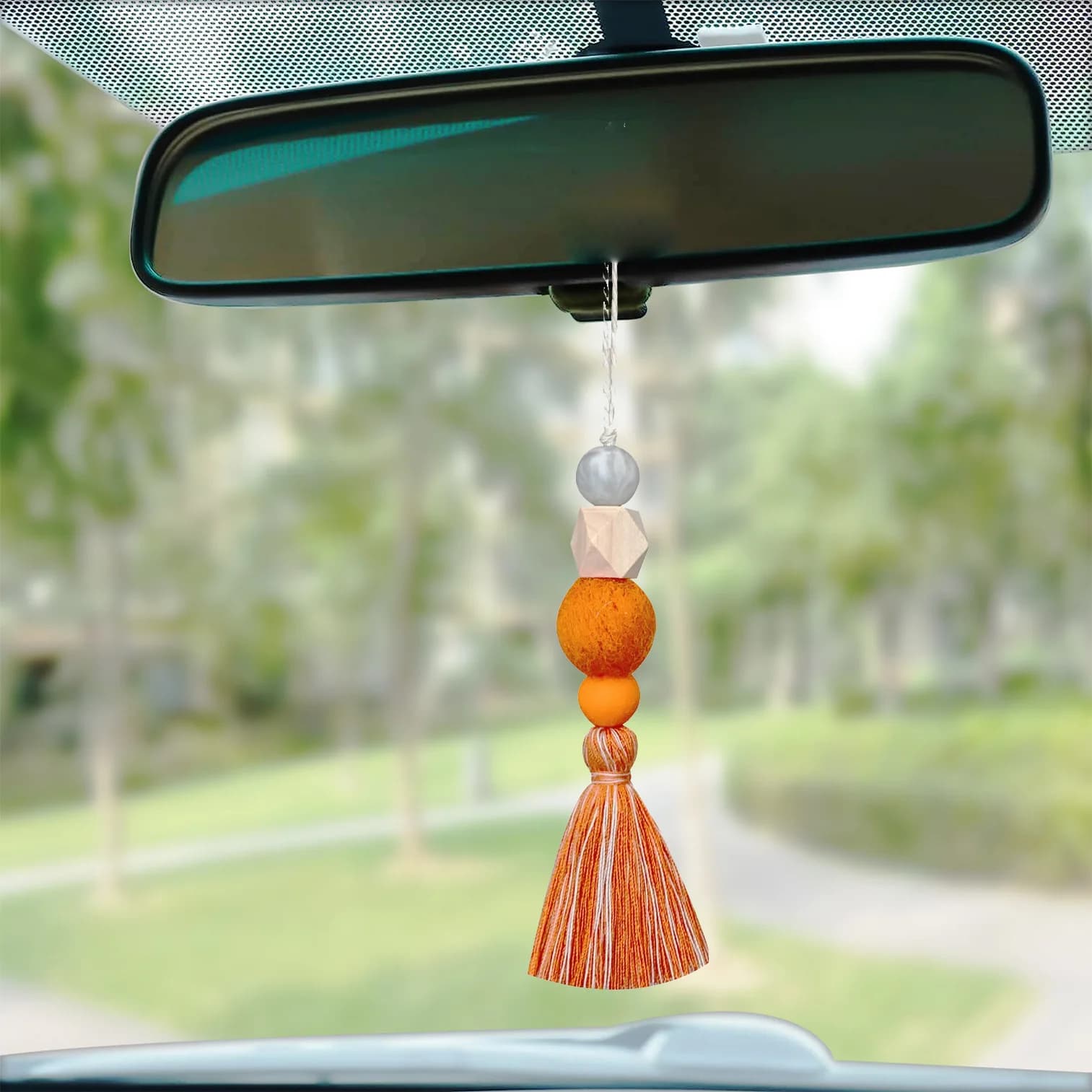 Diffusore di profumo auto perline di legno nappa ciondolo legno Silicone perline feltro palla diffusore di profumo nappa accessori per la decorazione dell'auto