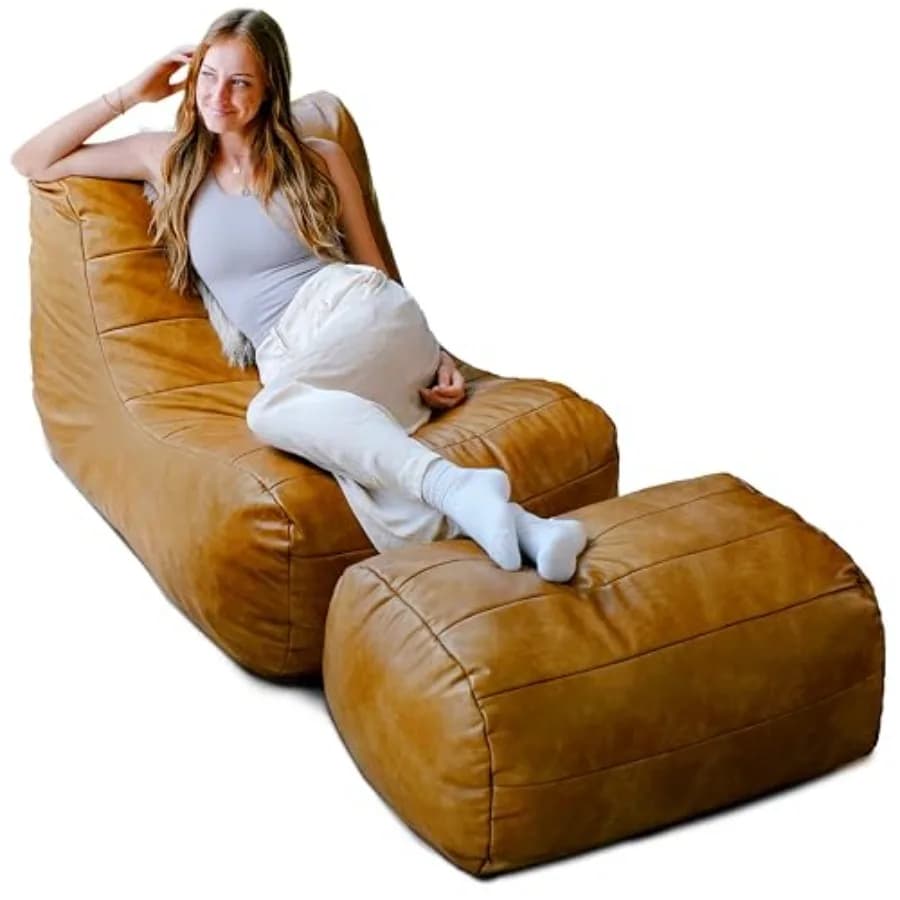 Set Poltrona Sacco e Pouf per Adulti e Adolescenti, Sedia da Gaming per Soggiorno e Camera da Letto, Modello Copper Harbor in Ecopelle