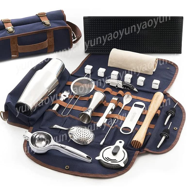 Borsa Professionale per Barman, Organizer Arrotolabile Portatile per Shaker da Cocktail e Accessori da Bar
