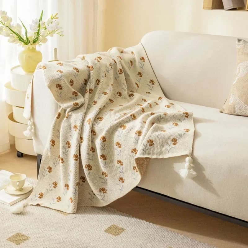 Nuova coperta moderna semplice lavorata a maglia Throm Flowers Autunno e inverno Scialle caldo Casa Deocr Asciugamano da letto Coperta morbida Copridivano