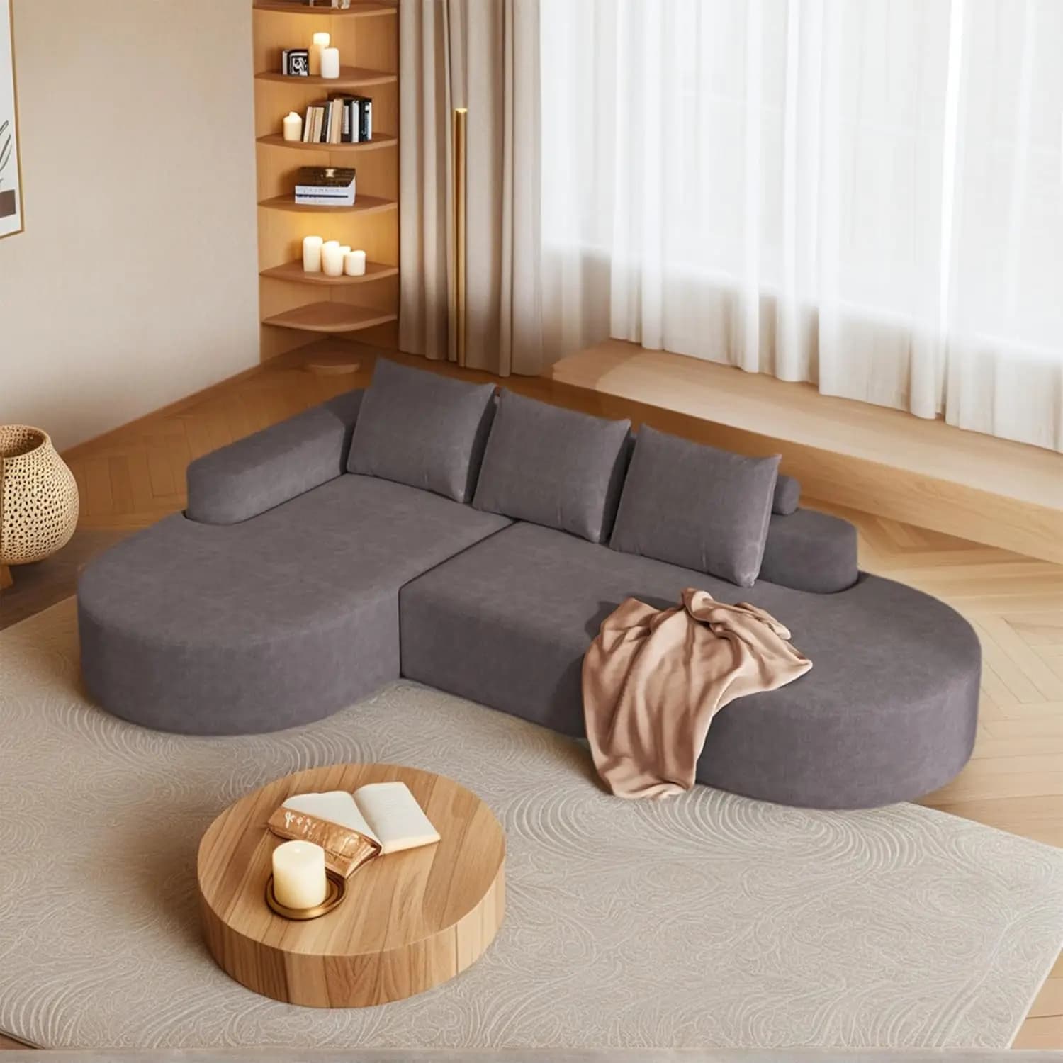 109" Modular Curved L-Shaped Sectional Sofa, Chenille Set with 3 Pillows, Free Combination Living Room Right Lounge, Customized