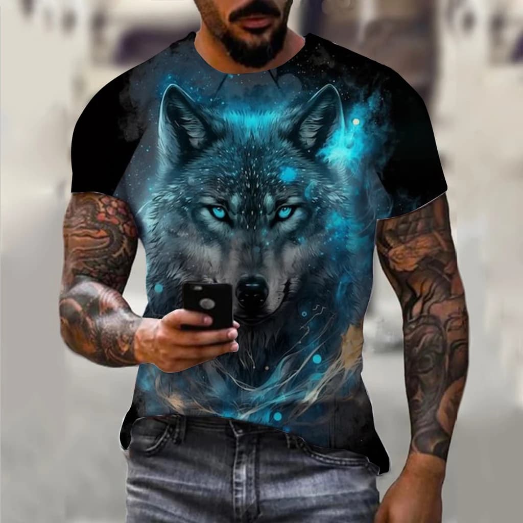 Men's T-Shirts Summer Animal Wolf Pattern 3D Print Tops Tees Summer Women Streetwear Fashion Oversized T Shirt Men Clothing