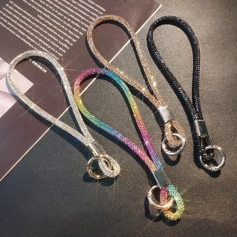 Cinturini da Polso di Lusso per Cellulari con Cristalli, Cordino Glitterato con Strass, Portachiavi Anti-smarrimento