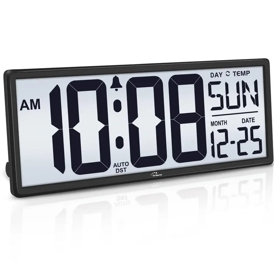 Digital Wall Clock Retroilluminated to Battery with Temperature and Date, Large Digital Wall Clock from 14,5 Inch, Easy to Read and Set, Automatic