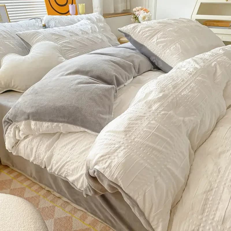 Bed linen set with single cushion cover Ab style simple bubble Set of four pieces Coral fleece mattress Milk fleece bedsheet