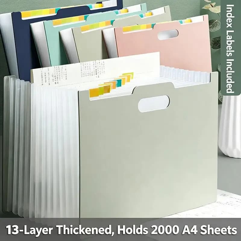 Organizzatore di documenti a fisarmonica con 13 tasche, cartella espandibile con tasca per etichette, apertura verticale, per documenti in formato A4/Letter