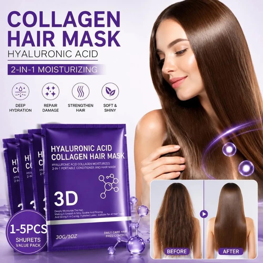 Salon Grade Hydrating Hair Mask Collagen Hyaluronic Acid 2-In-1 Conditioner Soft Smooth Shiny Nutrition Hair Care Mask