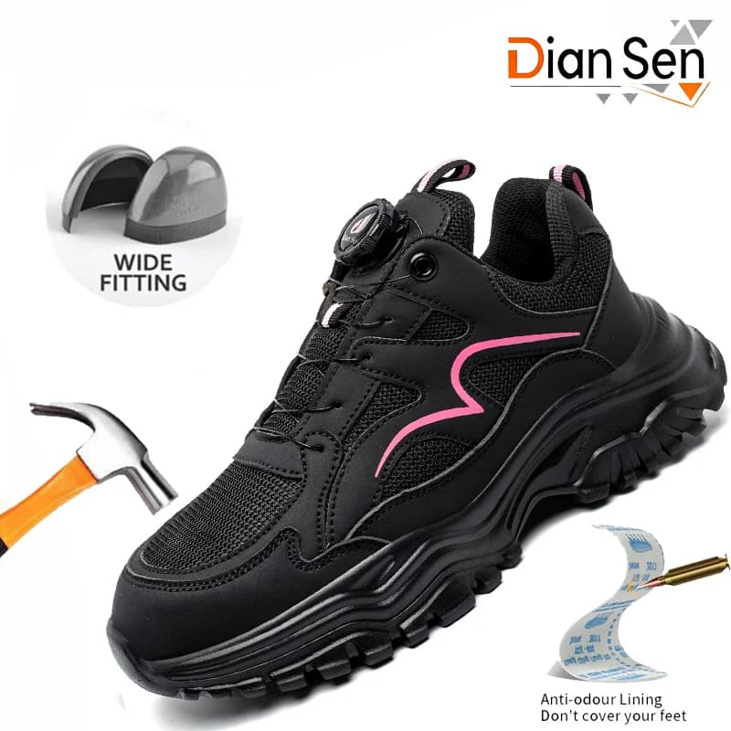 Women's lightweight and breathable sneakers, safety shoes with steel tip, indestructible anti-scratch protective shoes, outdoor trail running shoes