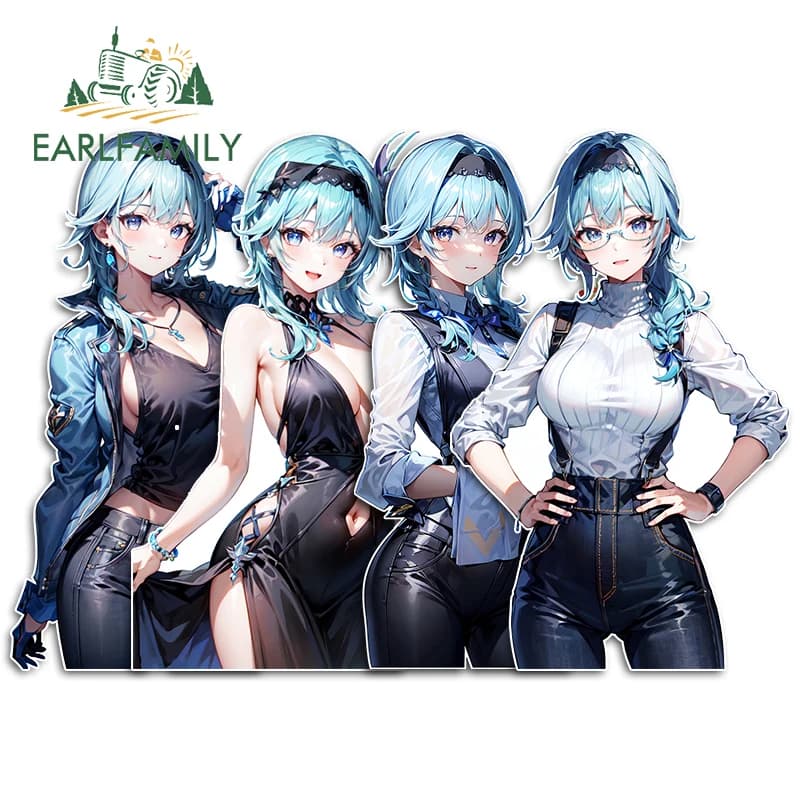 EARLFAMILY 13cm For Genshin Impact Eula Lawrence Cute Girl Car Stickers Personality Protection Solar Descals Accessories Self Creative