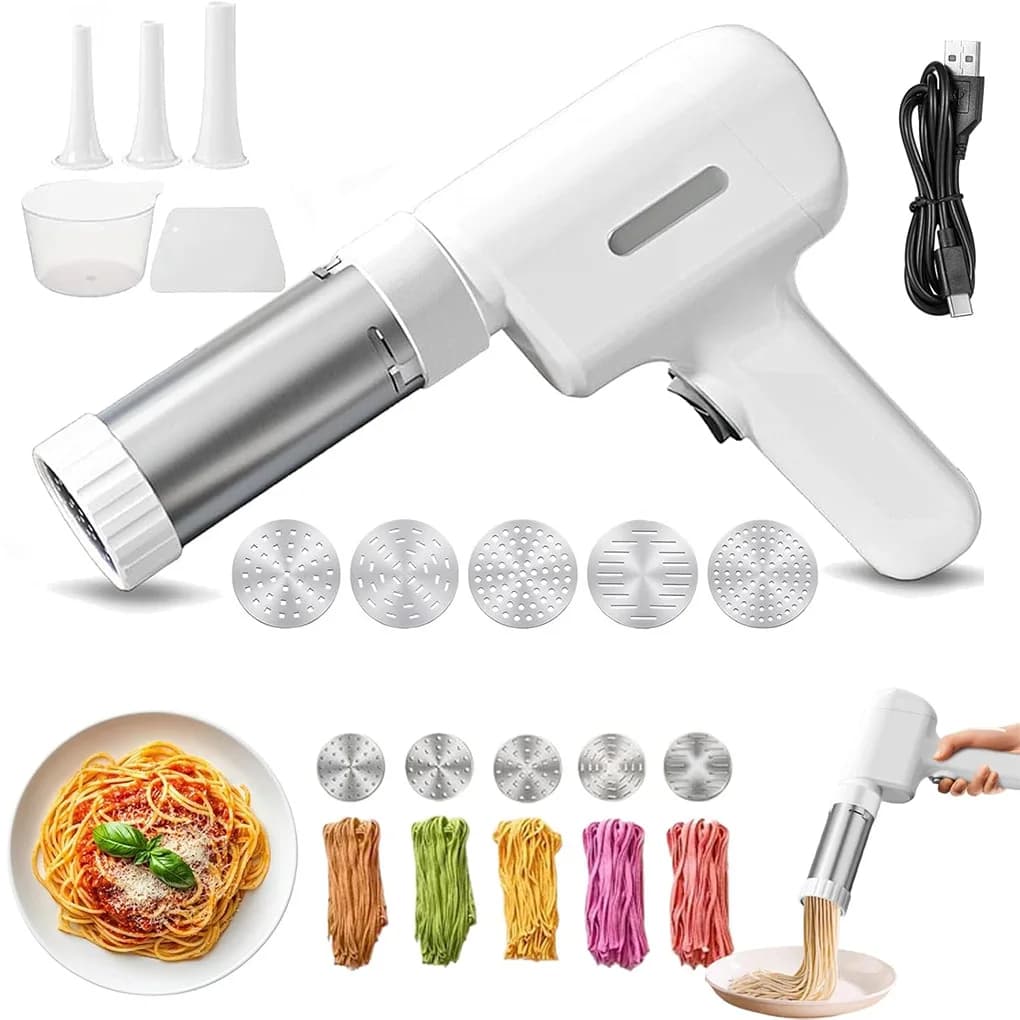 Handheld Noodle Press Machine 5 in 1 Cordless Portable Pasta Maker Large Capacity Dough Stamping Tool for Home Kitchen