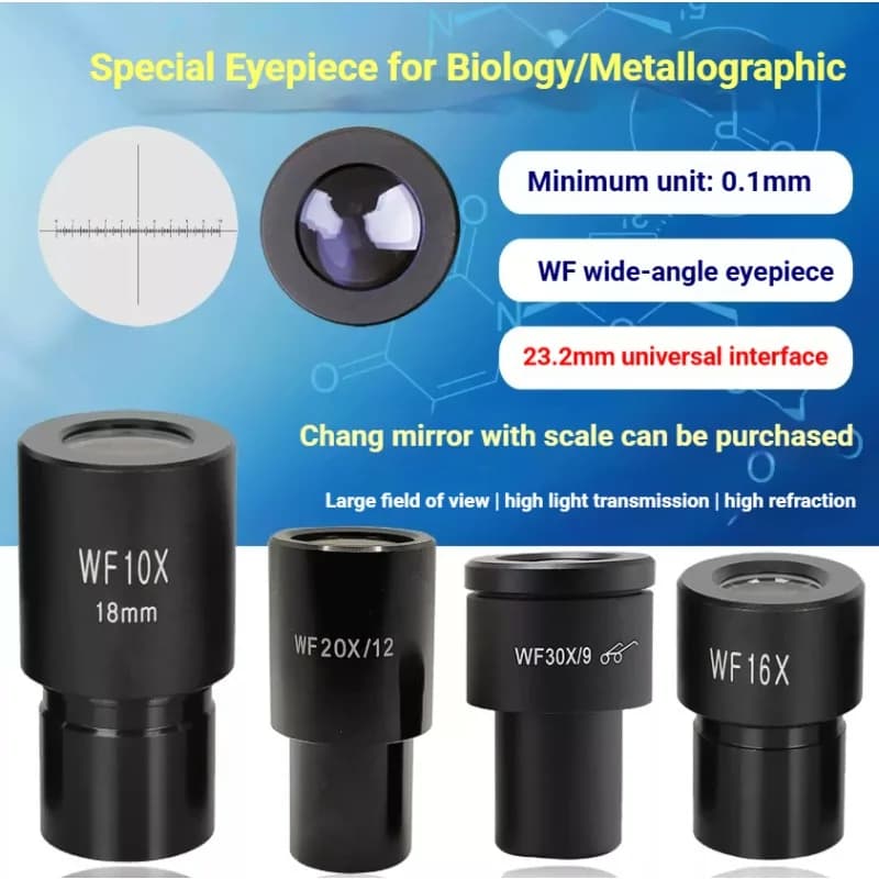 Oculari per Microscopio Biologico WF10X 16X 20X 25X 30X, Oculare ad Ampio Campo ad Alta Potenza con Reticolo di Misurazione, Interfaccia 23.2mm