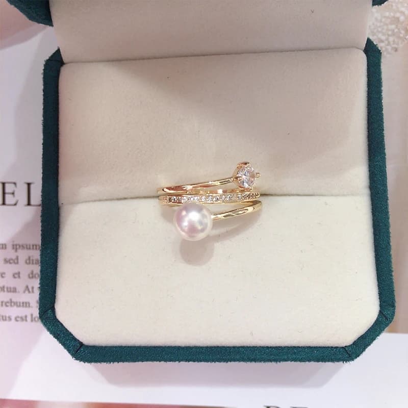 ZHBORUINI Anello con perla per dito indice 100% vera perla d'acqua dolce naturale placcatura in oro 18 carati Anello multistrato per gioielli da donna all'ingrosso