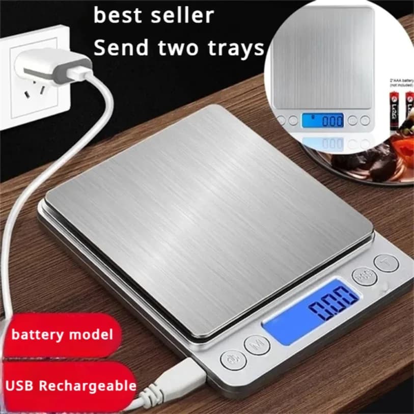 Bilancia Digitale da Cucina Tascabile in Acciaio Inox, Bilancia Elettronica di Precisione per Gioielli, Oro, Grammi, 0.1/3000g
