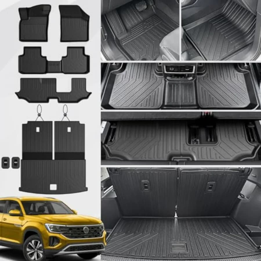 Set Tappetini per Volkswagen VW Atlas 2018-2026 (7 Posti, Sedili a Panca) - Accessori Auto, Non Adatti per Cross Sport, Per Tutte le Stagioni