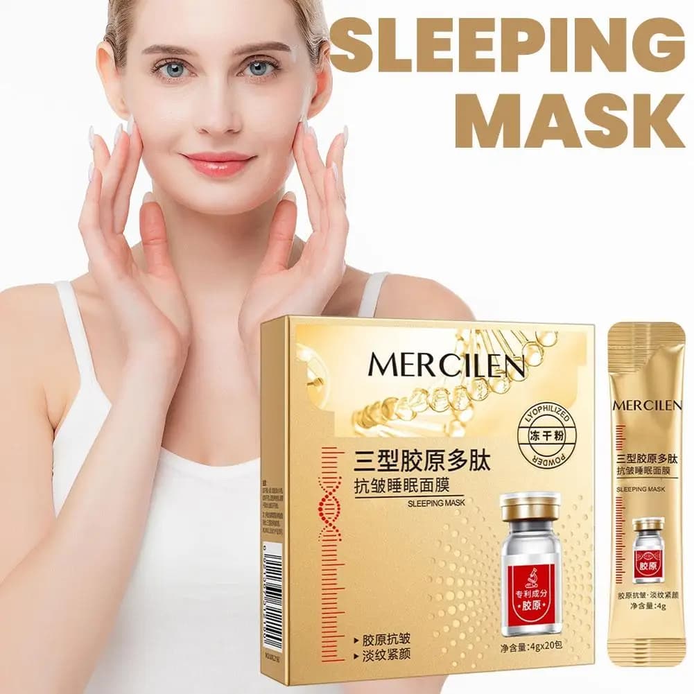 Maschera Notte Anti-Rughe MengXiLan con Peptidi di Collagene Tipo III, Idratante, Illuminante e Rassodante, Confezione Monouso Portatile