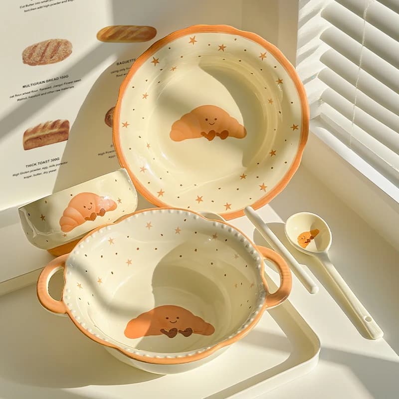 Simpatico croissant a forma di pane ciotola di riso in ceramica ciotola di zuppa Set 2025 nuovo design moderno stoviglie per la casa per un regalo per una persona