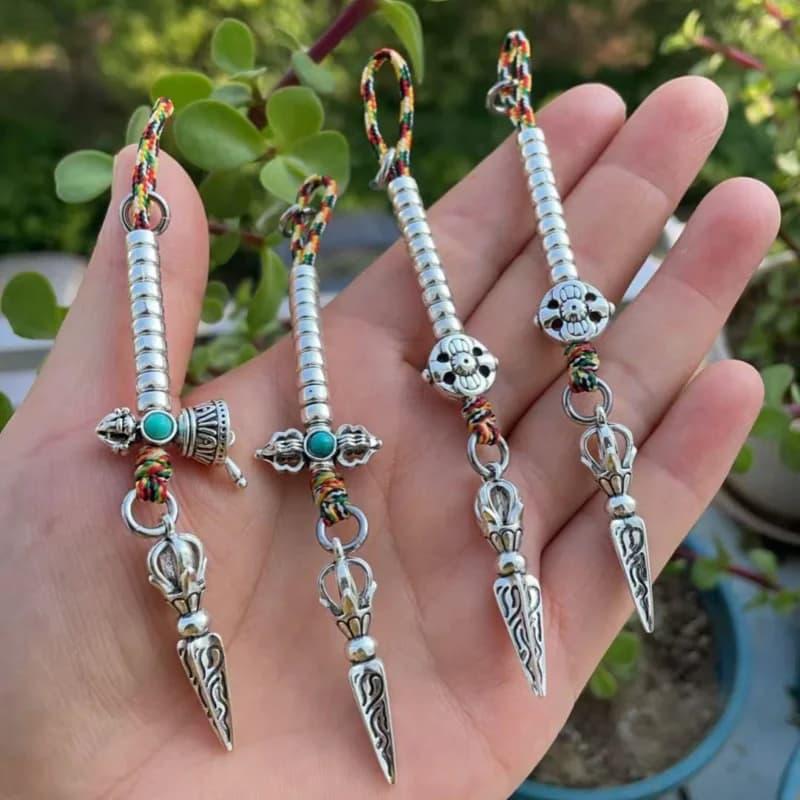Tibetan Silver Bell Vajra Counter Side Hanging Bracelet DIY 108 Beads Wenwan Clip Tassel Unisex Handmade Unique Excellent Gift