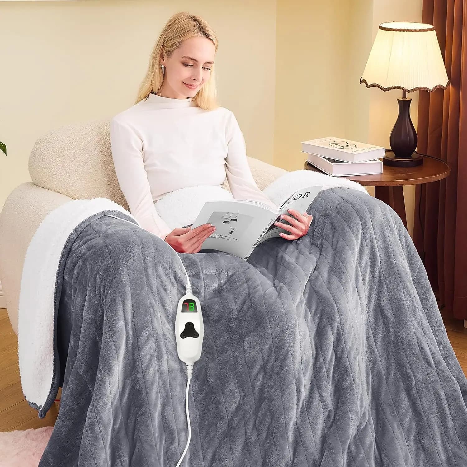 Coperta Elettrica Riscaldata Singola 157x213 cm, 10 Livelli di Calore, Timer Auto-Spegnimento, Morbida in Pile, Regalo di Natale per Anziani e Mamma, Grigio Nebbia