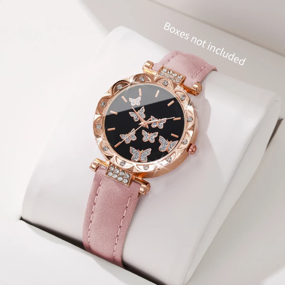 Women's Wrist Watch with Butterfly Shaped Rhinestone, Women's Casual Leather Strap, Relogio Female Quartz Watch (No Box)