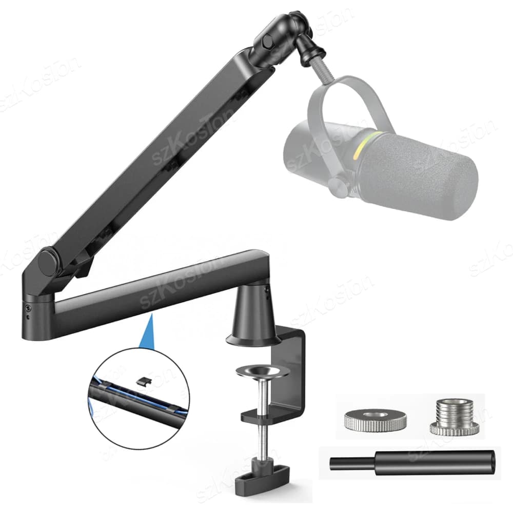 Low-profile professional microphone arm with cable management extended riser microphone stand for SM7B MV7 AM8 K688
