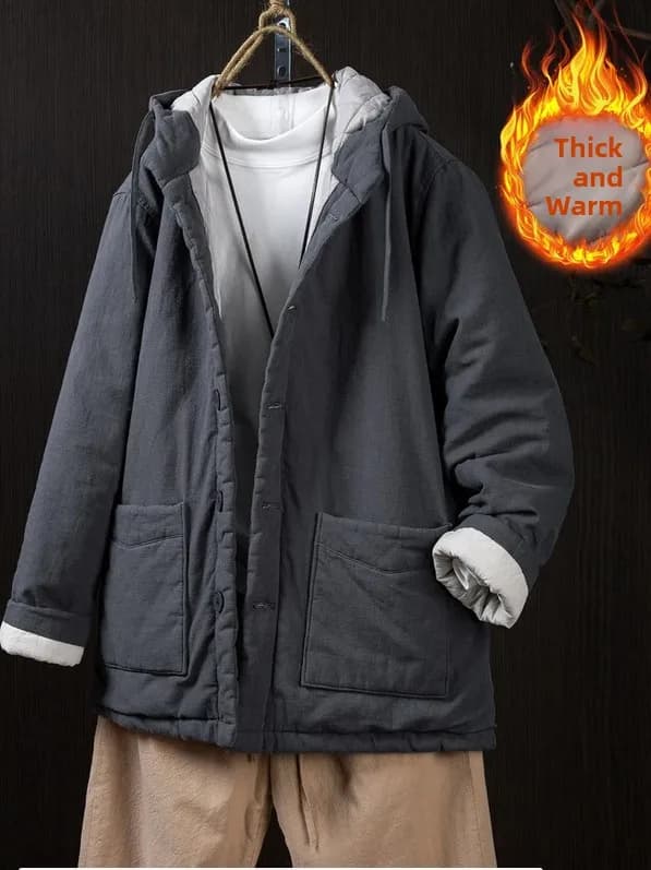 Giacca con Cappuccio in Puro Cotone 2025 Nuova Collezione Uomo Casual Versatile Calda Abbigliamento Quotidiano Stile Cinese