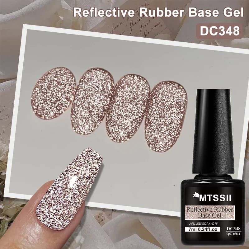Smalto Gel per Unghie 2 in 1 Riflettente e Glitterato, 7ml, Rosa Champagne, Effetto Laser Scintillante, Semipermanente, UV, Rimovibile