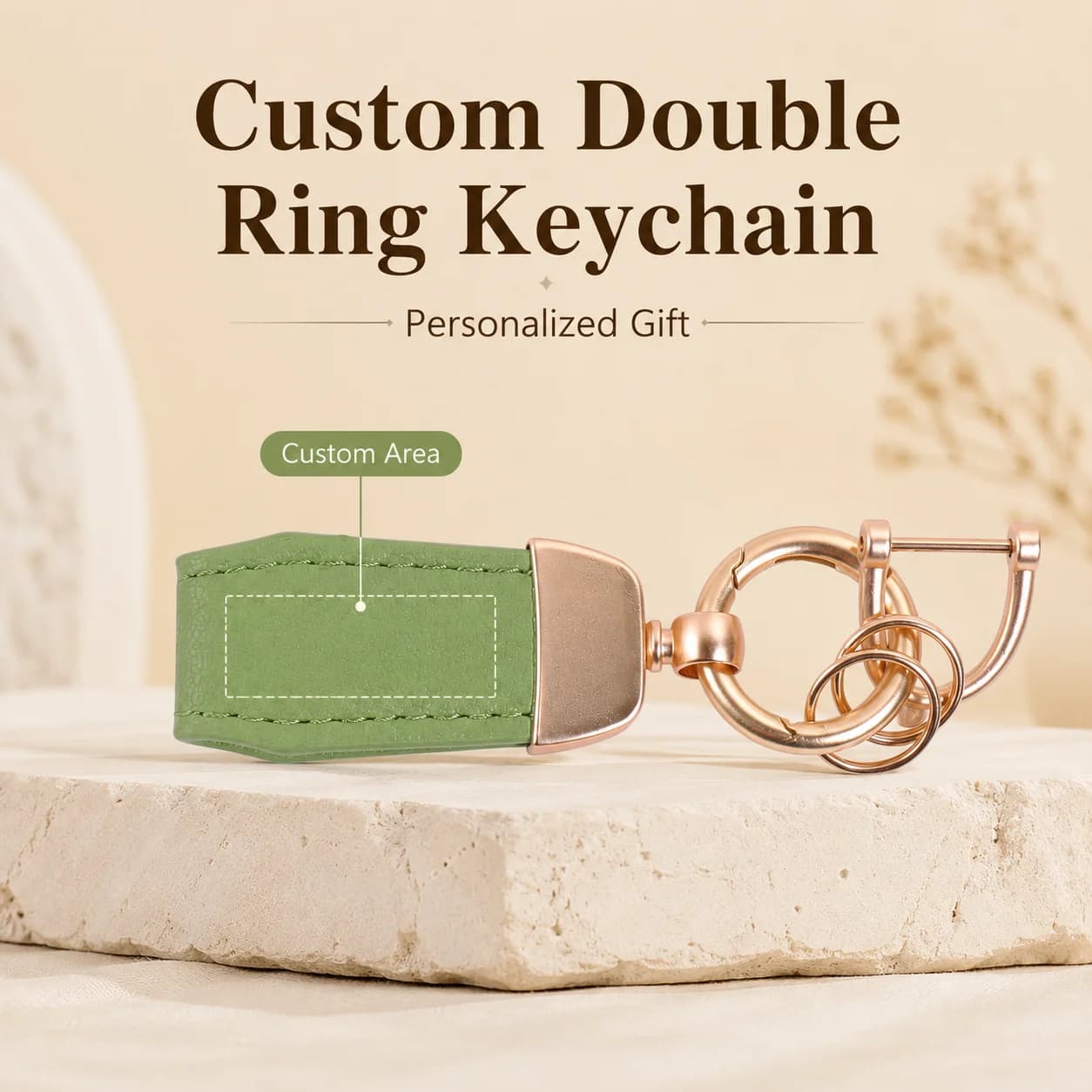 Personalized Name Leather Keychain Creative Laser Engraving DIY Double Ring Key Holder Custom Text Keychain