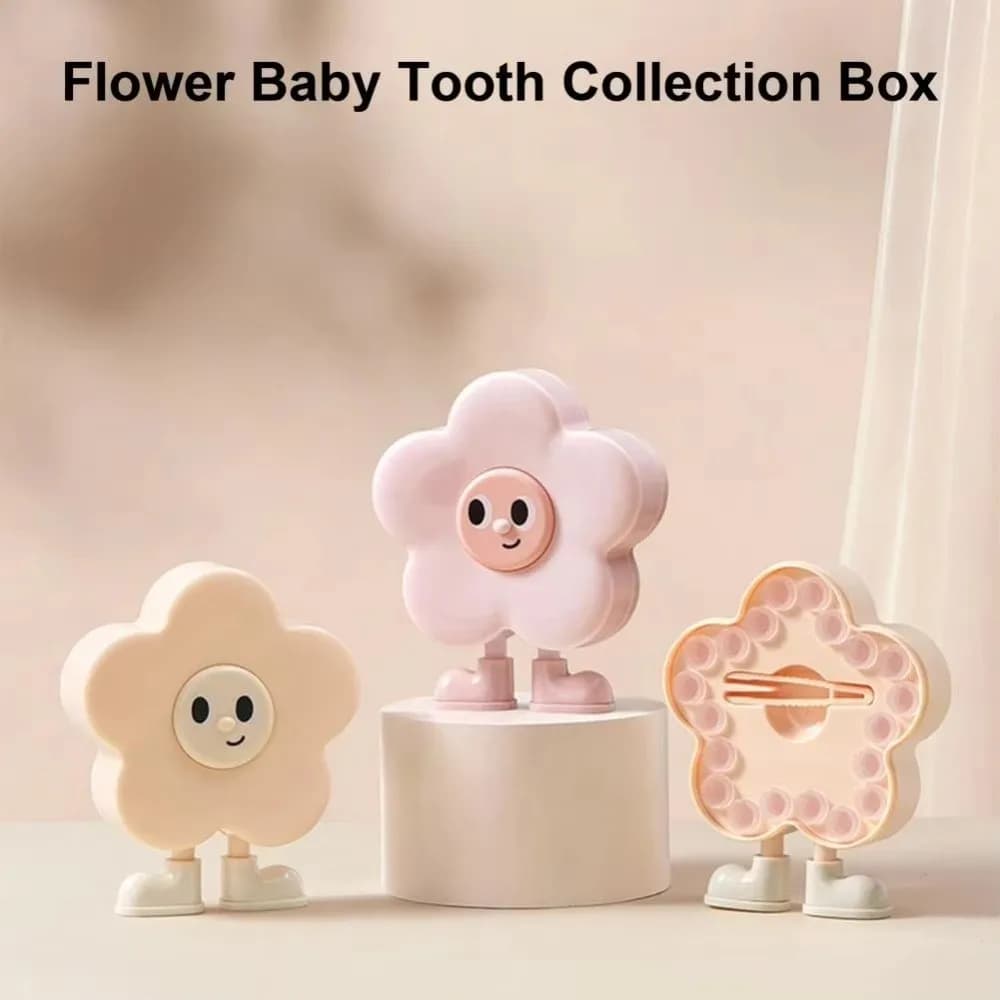 Cartoon Baby Teeth Keepsake Case With Tweezers Flower Shape Kids Tooth Holder Compartment Box Milk Teeth Storage Box