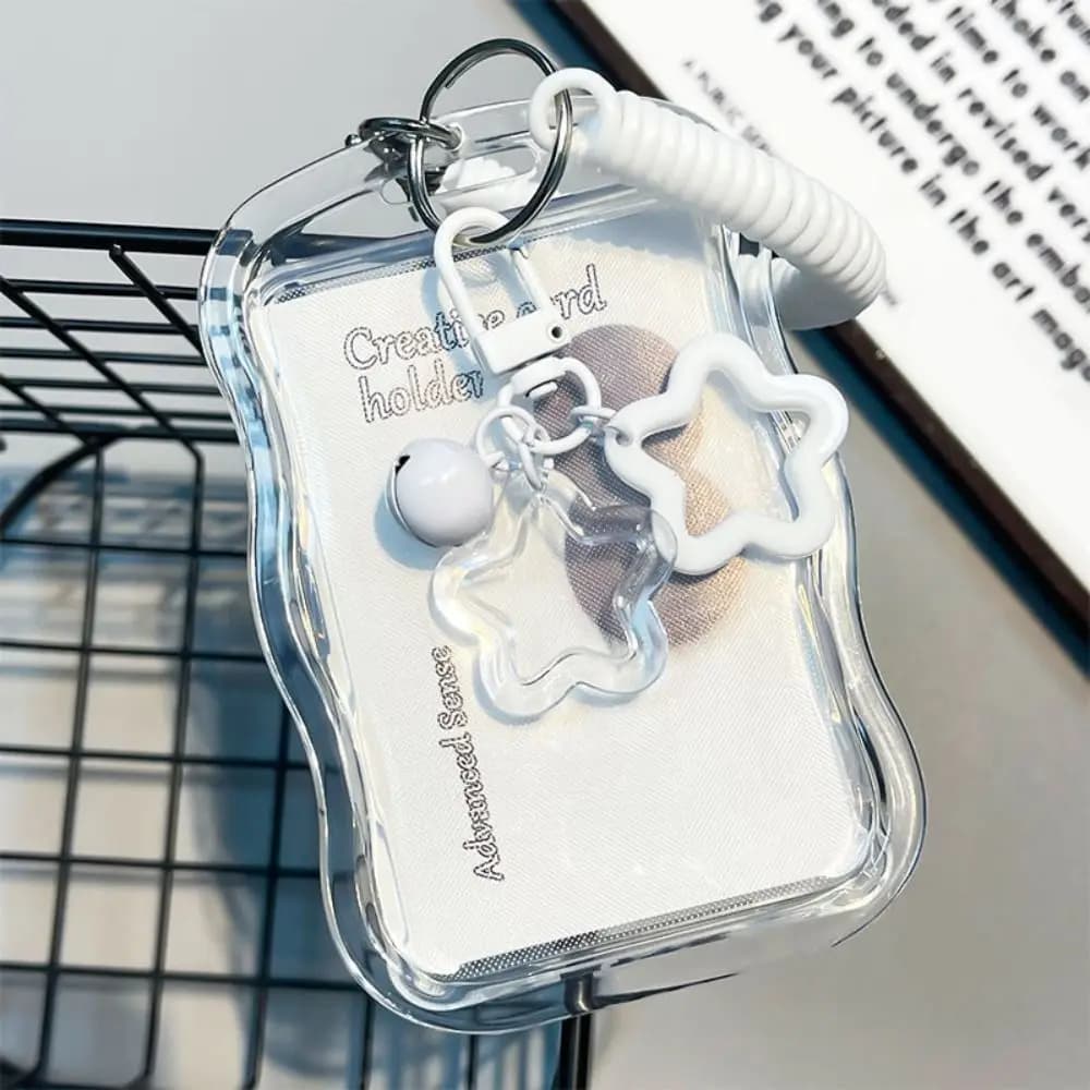 Soft Silicone Kpop Photocard Holder With Star Keychain Sliding Cover ID Cards Protective Case Spring Rope