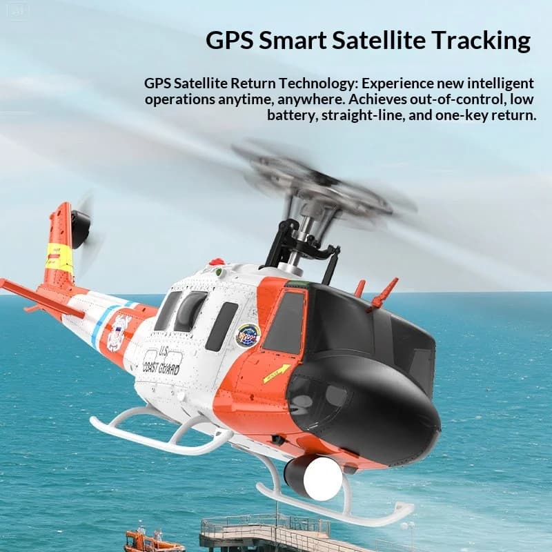 Elicottero radiocomandato Yuxiang F07S UH-1 Huey, modello in scala, con armamento, GPS e ritorno automatico, per appassionati di RC.