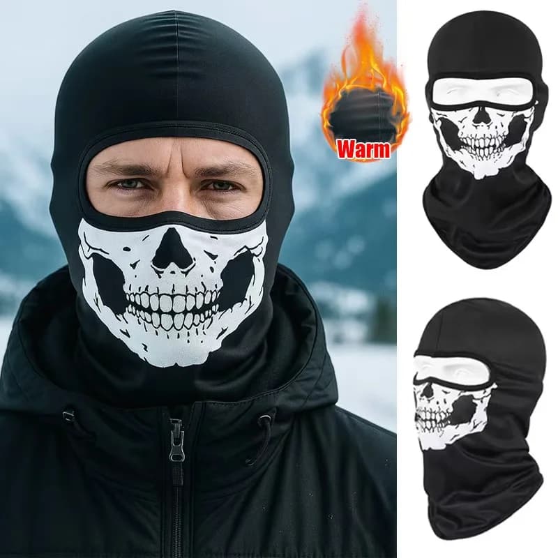 Round-necked ski mask with skull print - Windproof motorcycle mask, helmet liner for ski head for men