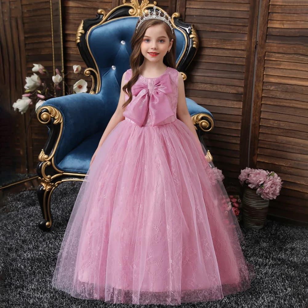 Abito da principessa in pizzo con ricamo floreale senza maniche per ragazze adolescenti per bambini, cerimonia, festa, matrimonio, compleanno, spettacolo, abito da ballo