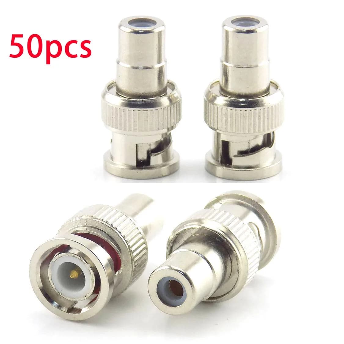 50 pz BNC maschio A RCA femmina Spina COAX Adattatore Connettore Adattatore F/M Coppia per CCTV Video Camera Sistema di Sicurezza L19