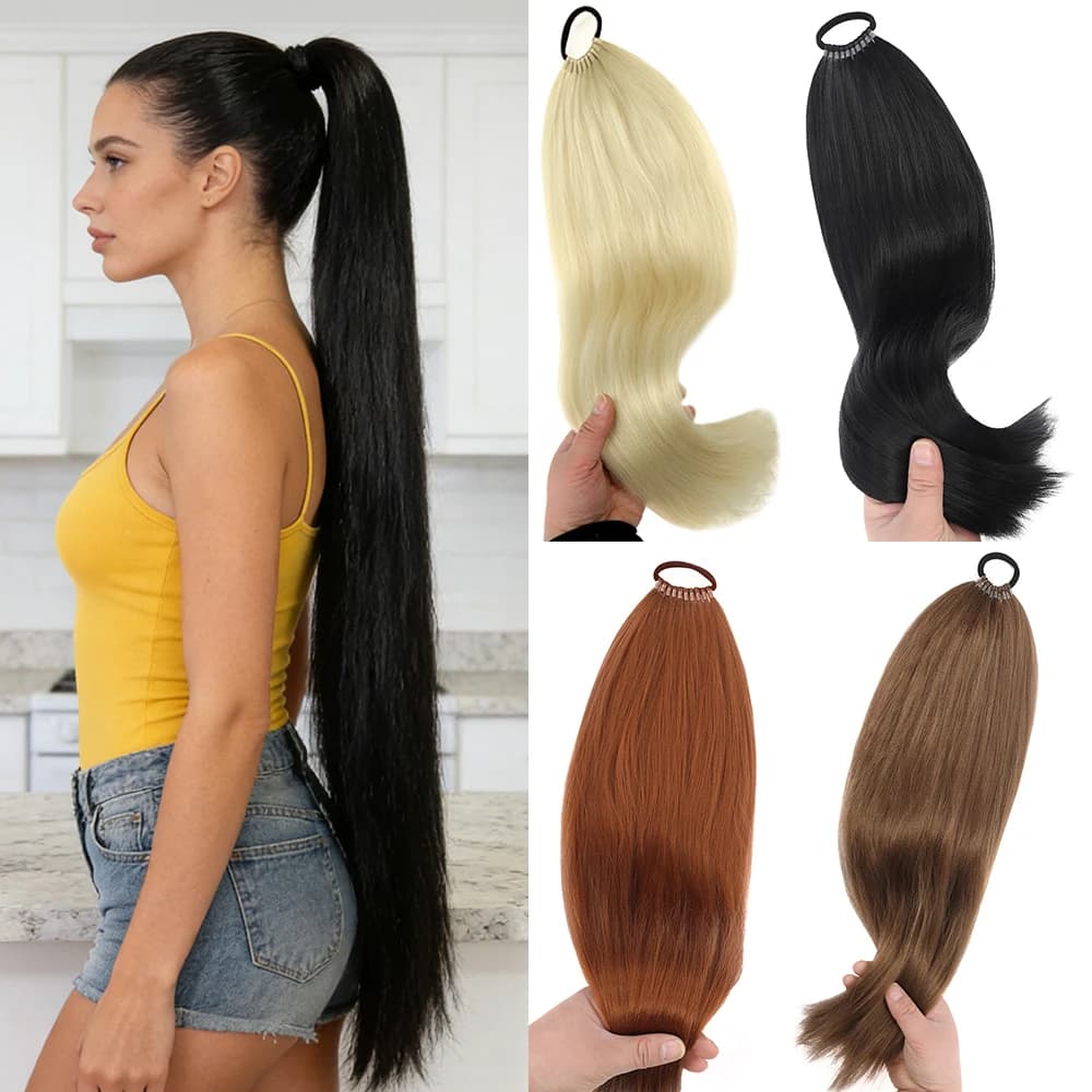 Synthetic Horsetail 24 Inches Lyscia with Elastic, Wrap-resistant Waist Extension for Women