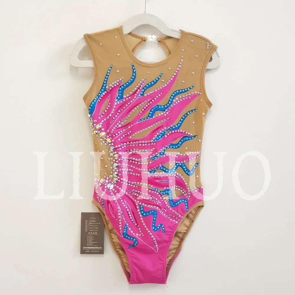 Swimsuit Synchronized with Strass, Girls Race Costume, Rose BD1531