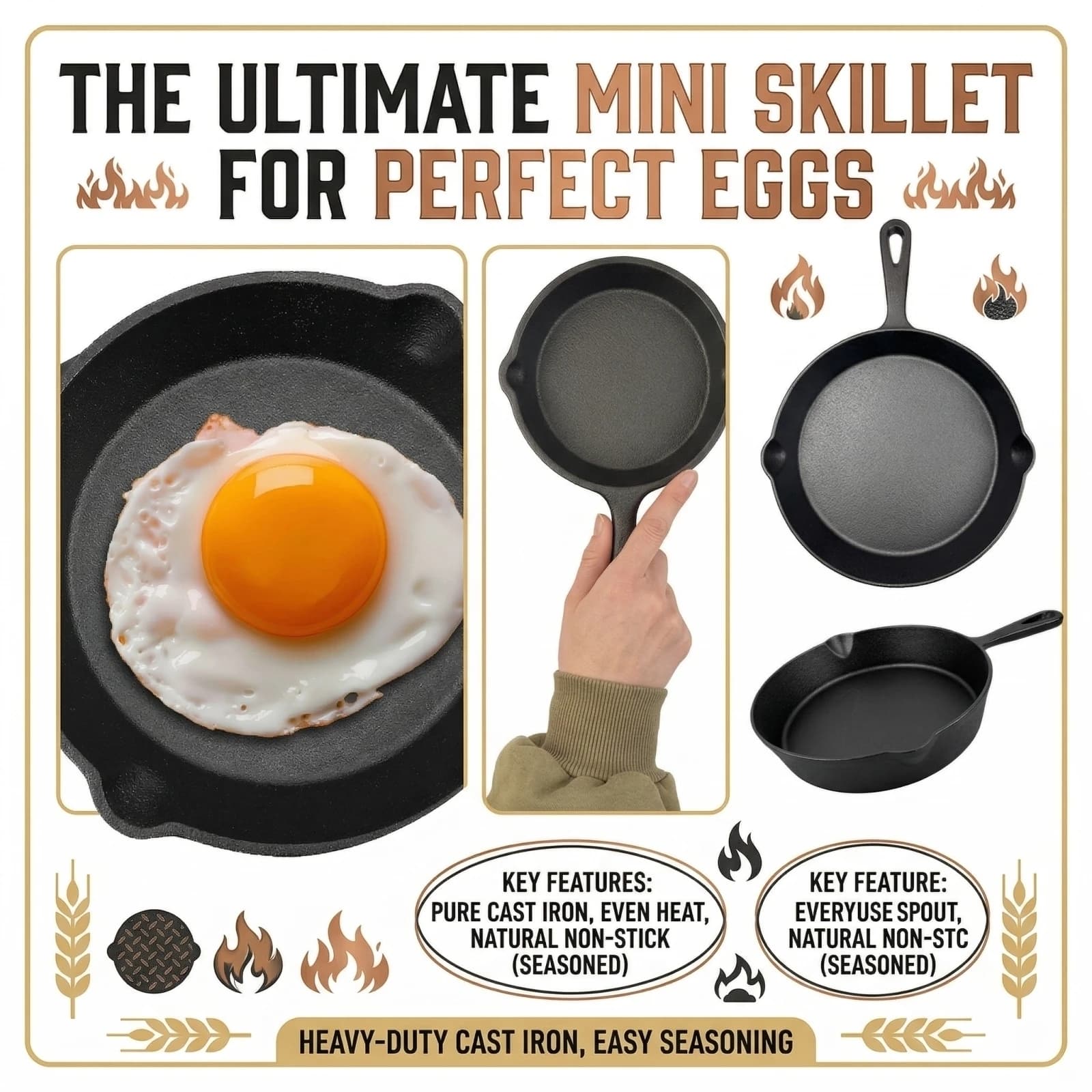 Small Frying Pan Mini Cast Iron Skillet Nonstick Home Pan for Egg Frying Household Cookware For Breakfast Kitchen Cooking Tool