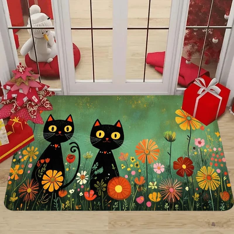 VIKAMA Tappeto verde scuro con stampa gatto nero, tappetino da cucina antimacchia, tappetino d'ingresso di benvenuto, decorazione per la casa