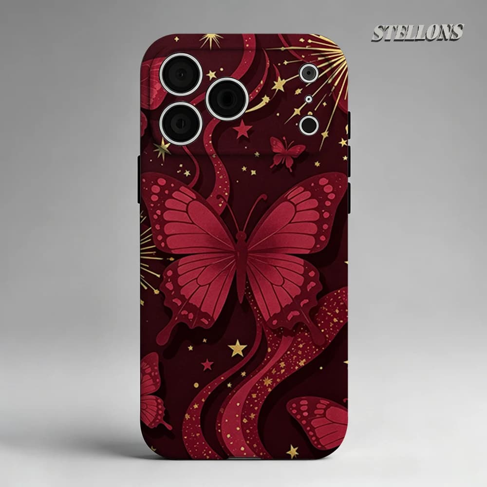 Custodia per telefono Red Butterfly Starburst magnetica per iPhone 17 16 15 14 13 Pro Max Plus, custodia robusta a strato singolo/doppio