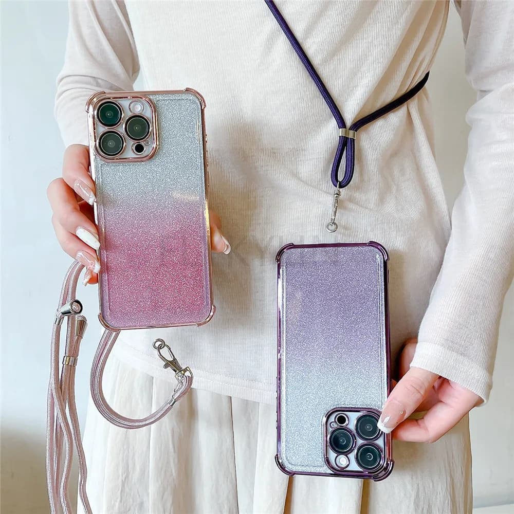 Custodia per telefono con placcatura glitterata antiurto per Huawei Nova 12i 12 Pro 11 10 9 8 7 6 5 Pro 9SE 7SE custodia per collana a tracolla con cordino