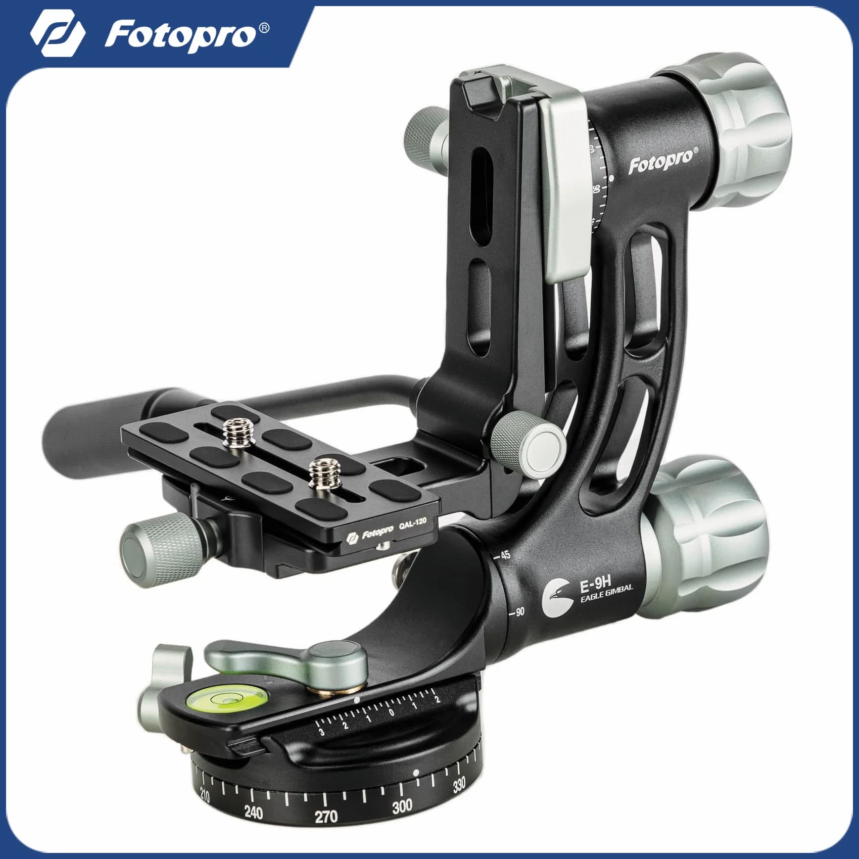 Fotopro E-9H Testa cardanica Testa treppiede in alluminio per fotografia di animali selvatici Astrofotografia Testa fluida resistente Carico massimo 30 kg