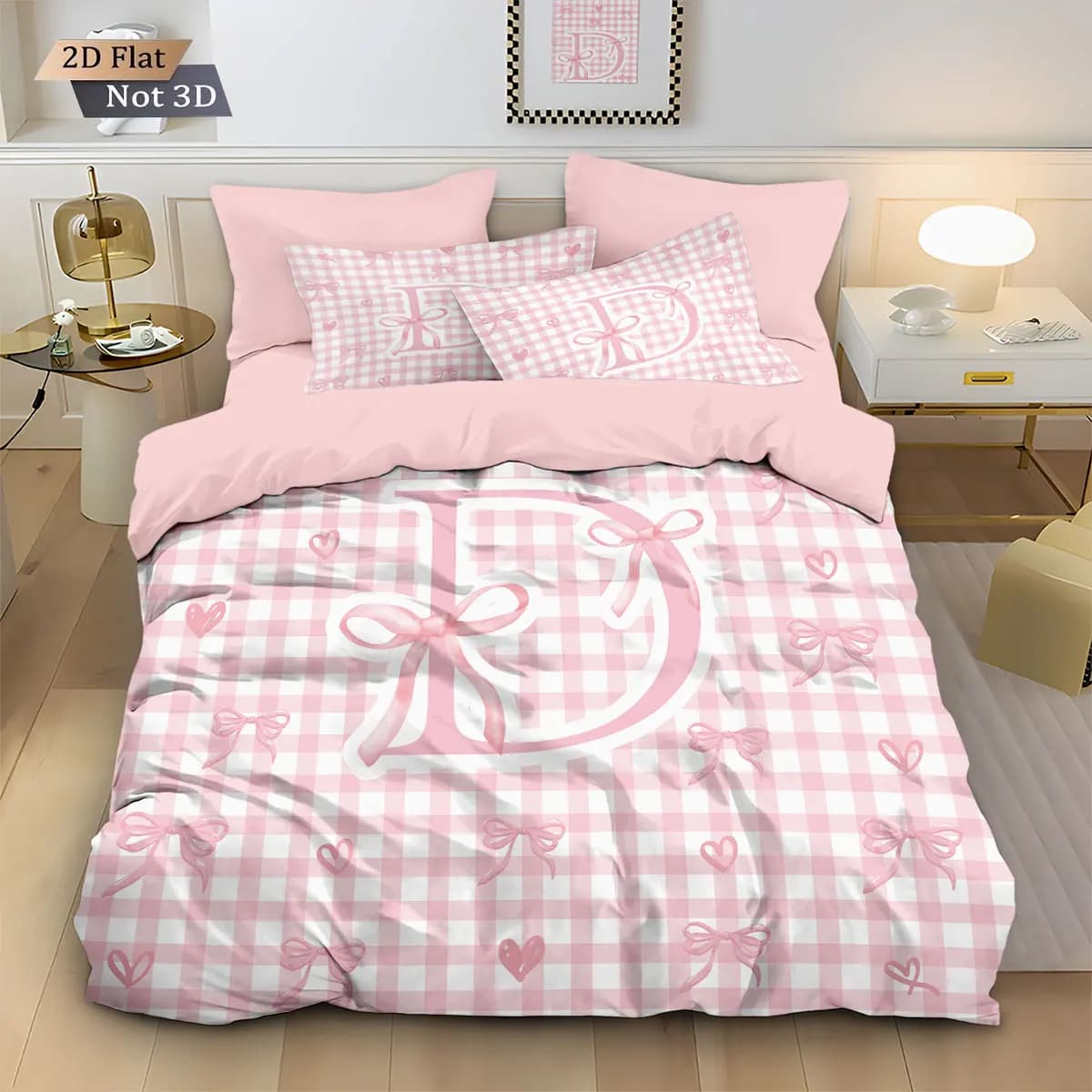 D-printed choreless headdress set with 3 piece pink bow, multi-size bedroom linen decoration, comfortable and washable in washing machine