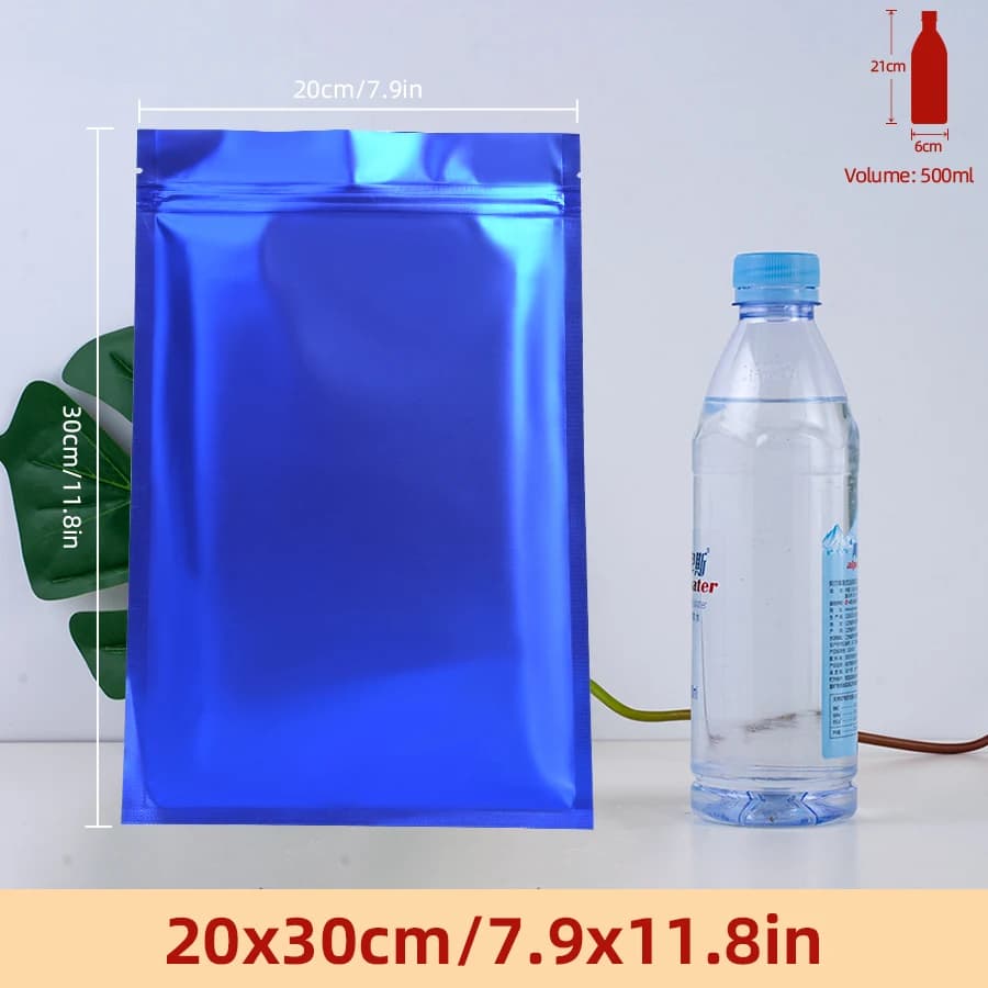 100pcs Matte Blue Foil Zipper Pouches, Reusable Storage Bags For Homemade Snacks, Assorted Daily Food Small Item Pack