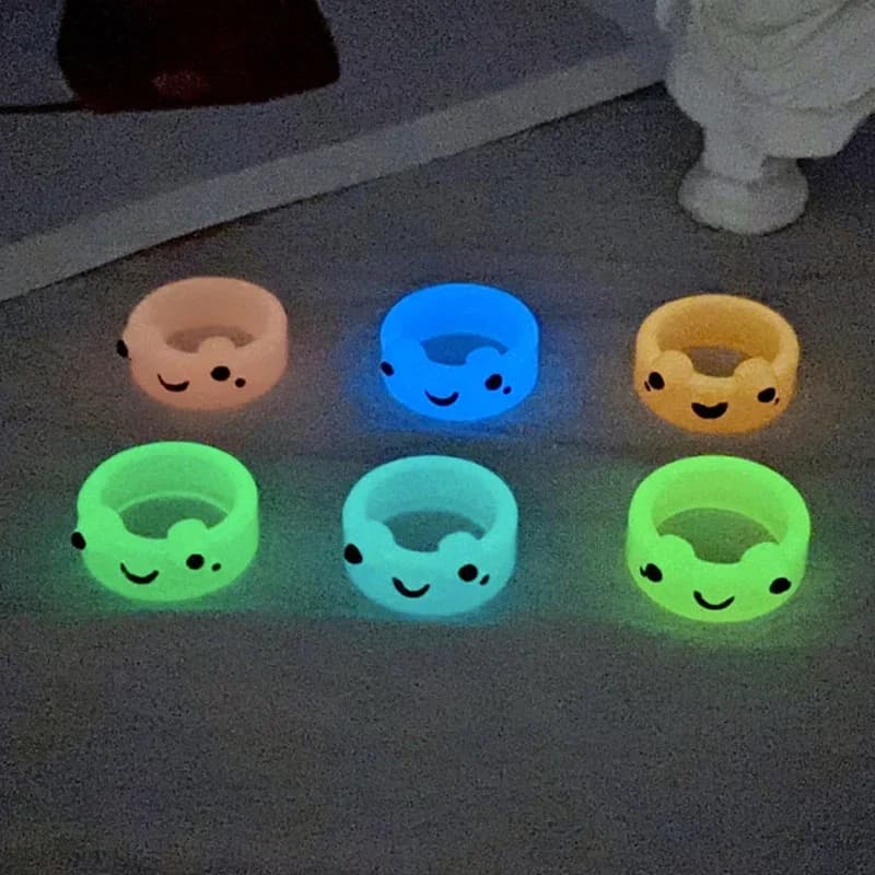 Bright Ring Frog Woman Resin Colorful Acrylic Rings Animal Lover Couple Glow gift dark blue light finger jewelry