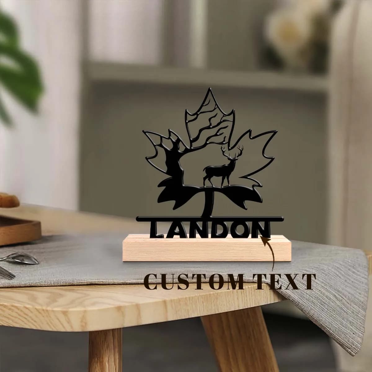 1pc Customized Wrought Iron Desktop Ornaments Custom Content With Wooden Base Unique Desktop Decoration Custom Gifts