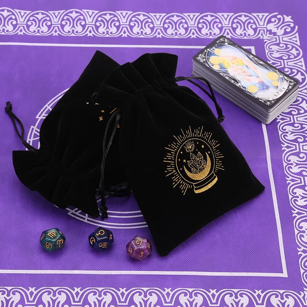 1 pz Velluto Nero Fasi Lunari Tarocchi Carte Oracle Borsa di Immagazzinaggio Rune Costellazione Strega Divinazione Accessori Borsa di Dadi Gioielli