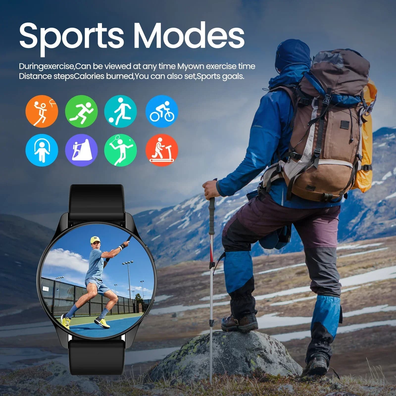 HOMEFISH Smart Watch Wireless Calls Multiple Sports Modes Music Player Health Monitor DIY Watchbooks Android iOS